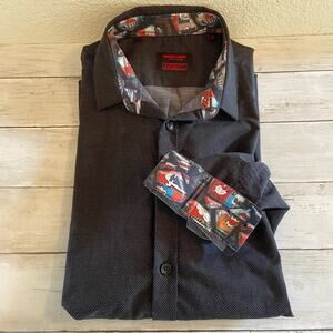 Jared Lang Sport Shirt Long Sleeve Button Down Black White Dot Comic L